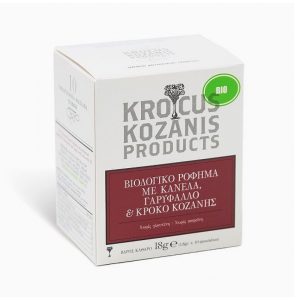 Krocus Kozanis Products, Βιολογικό ρόφημα με κανέλα, γαρύφαλλο και κρόκο Κοζάνης, 10 φακελάκια, 18gr
